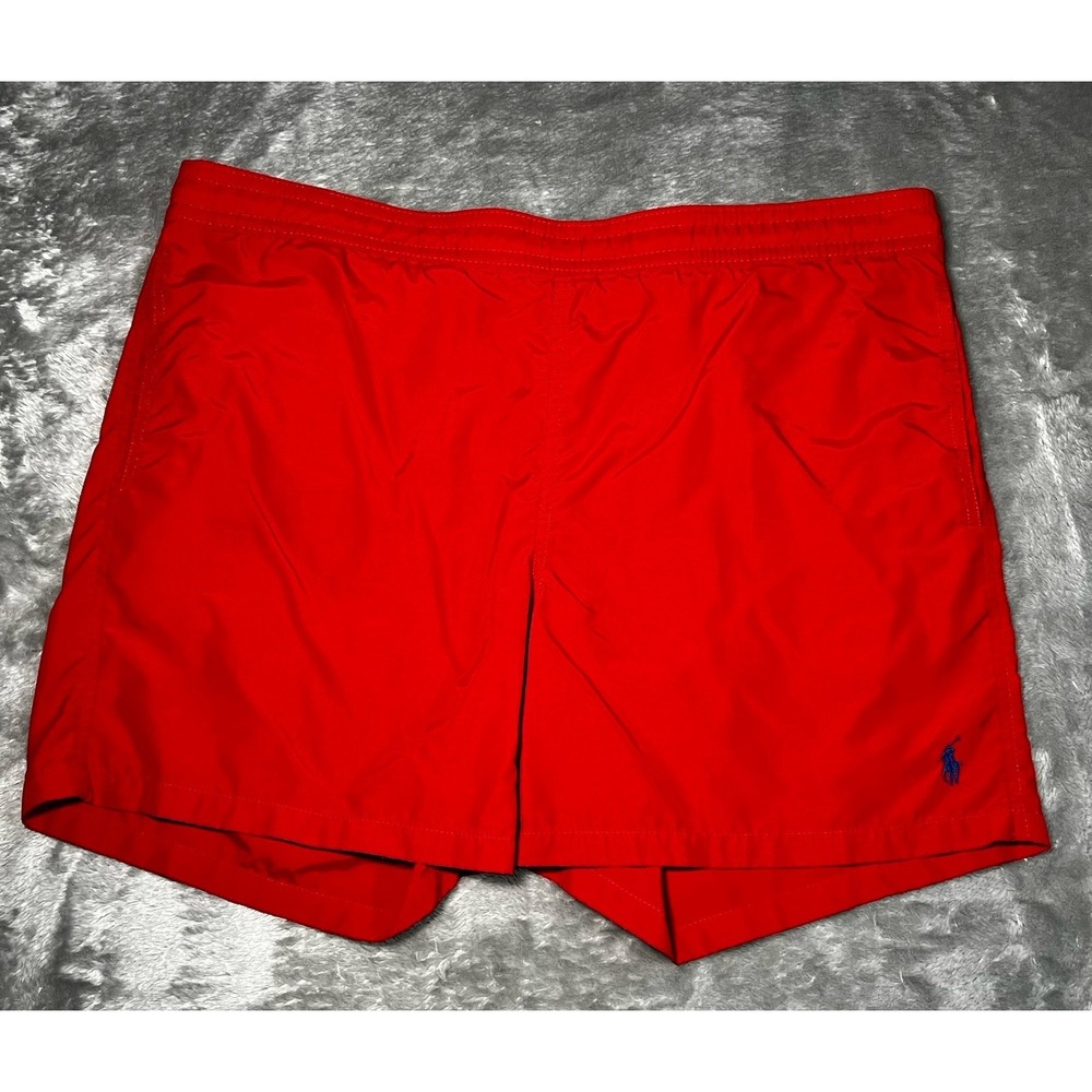 Polo Ralph Lauren Swim Trunks Men Size Large Red Embroidered Pony Logo Vintage